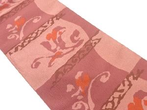 本場筑前博多ふくれ織抽象市松に変わり横段・草花模様織出し名古屋帯